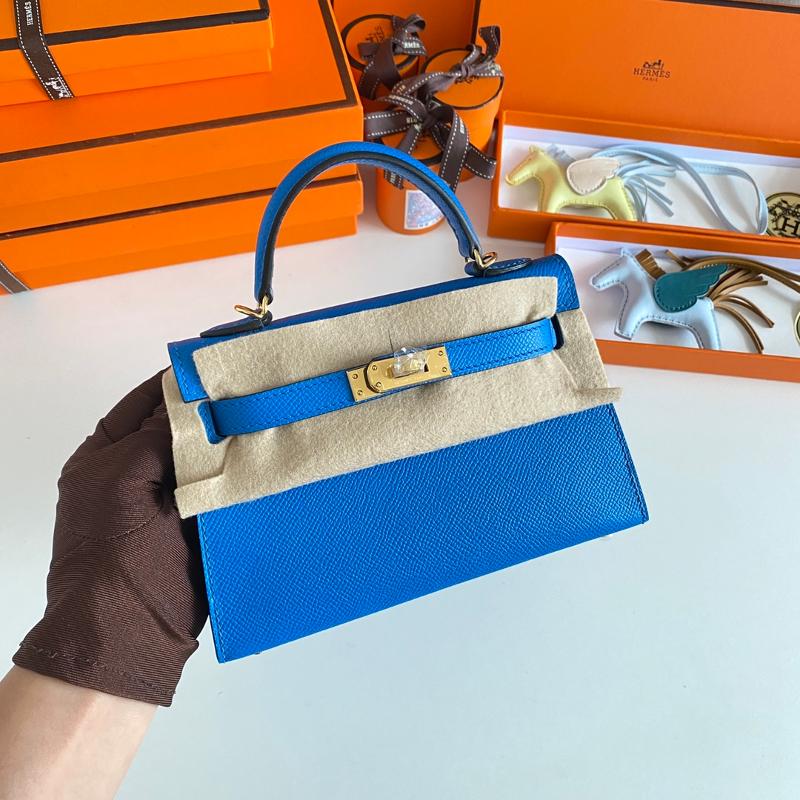 Hermes Kelly Mini Second Generation 22EP T7 Water Demon Blue Gold Button